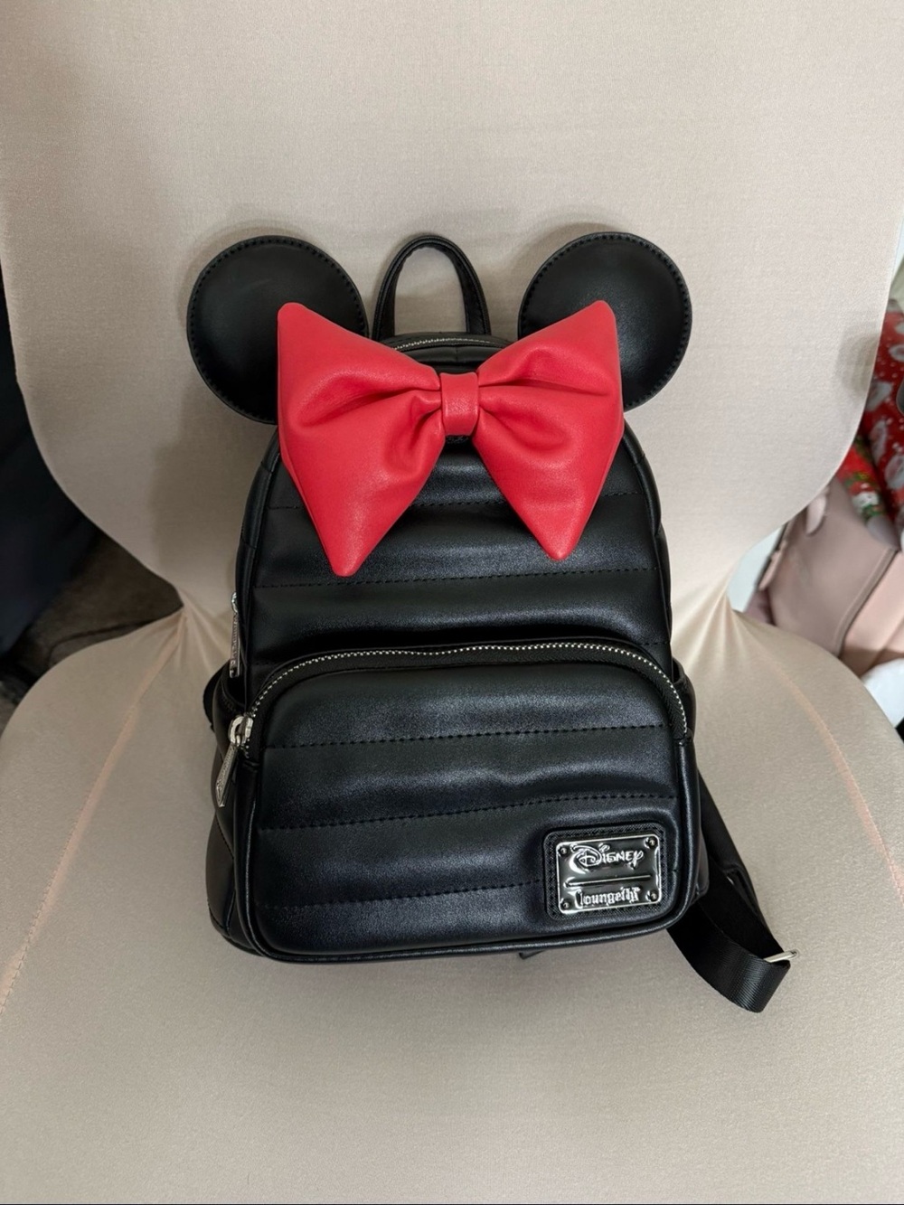 Disney Minnie Mouse Black Loungefly Backpack with Red Bow